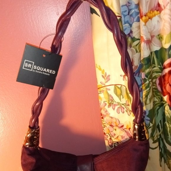 NEW PURPLE SQUARED BY SONDRA ROBERTS SHOULDER HANDBAG W/ ROPE STRAP & TASSIL - Picture 3 of 13